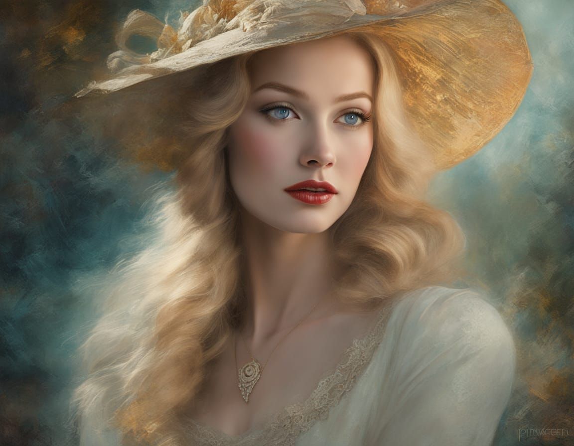 Veronica Lake Portrait in Impasto Chalk Art Style