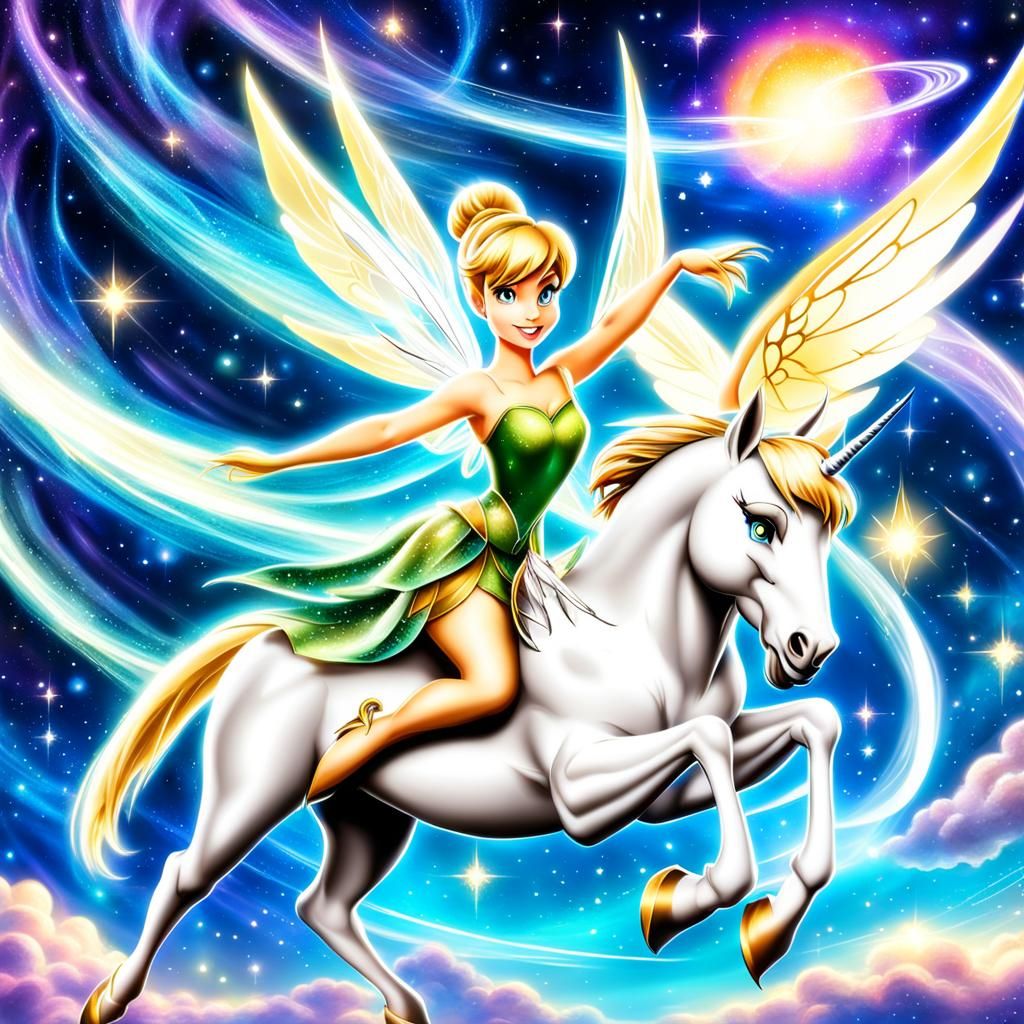 Tinkerbell and Pegasus Soaring Through Galaxy