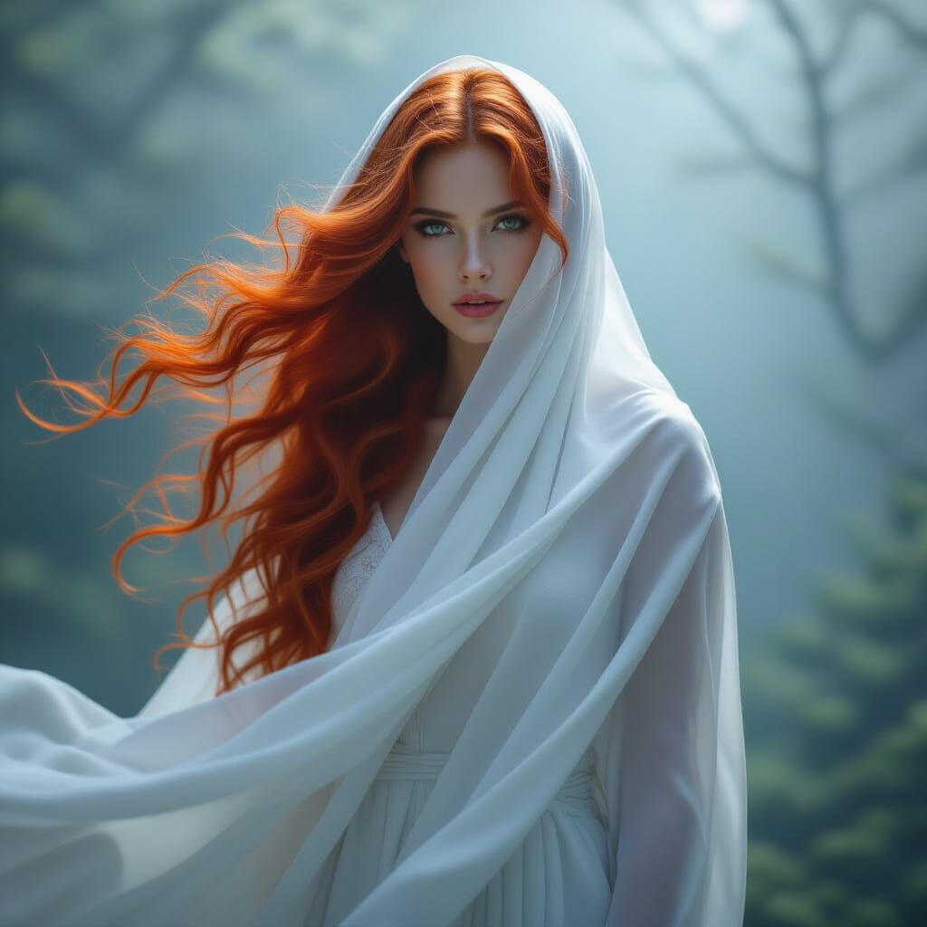 Ethereal Ghost with Red Hair, Hyperdetailed