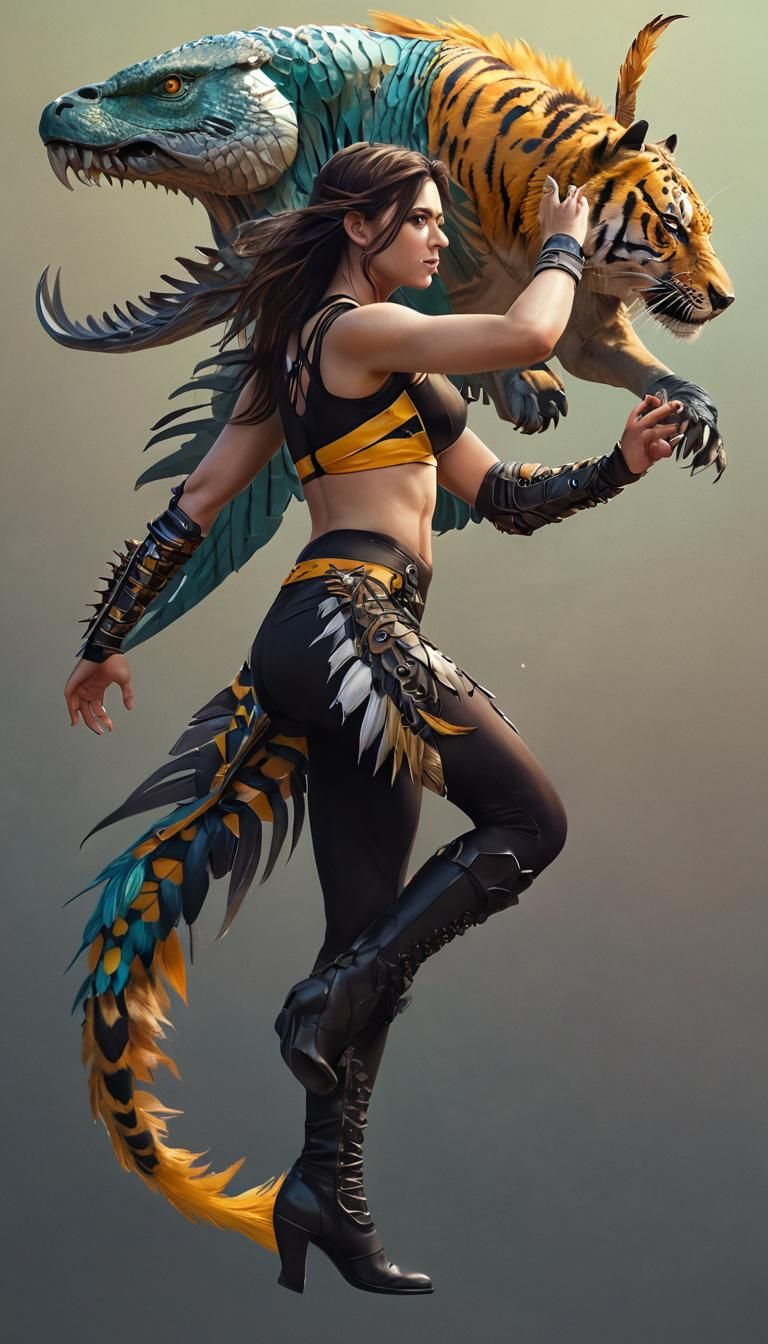 Chimera Woman Attacking, in Digital Art Style