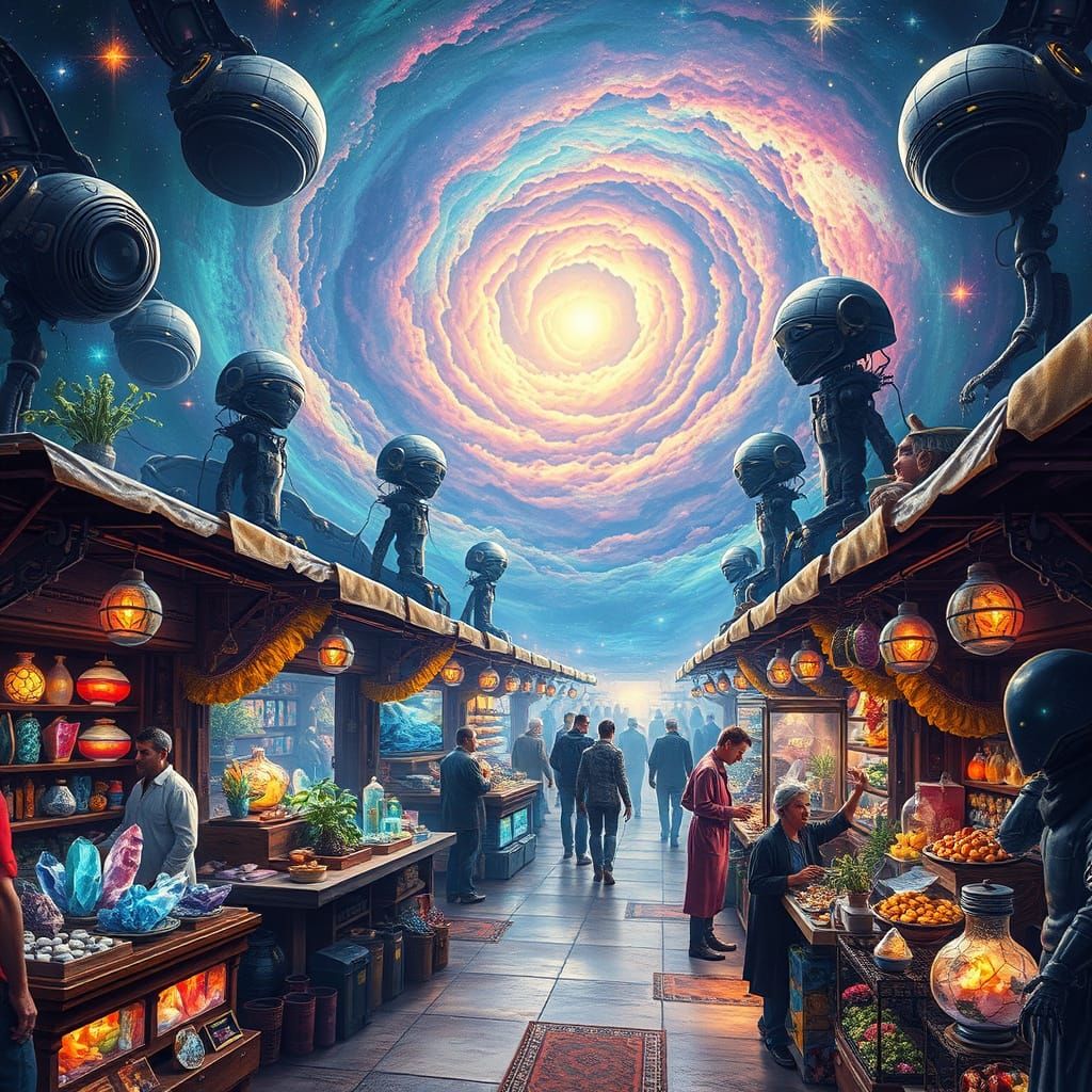 Cosmic Marketplace in Vibrant Hues