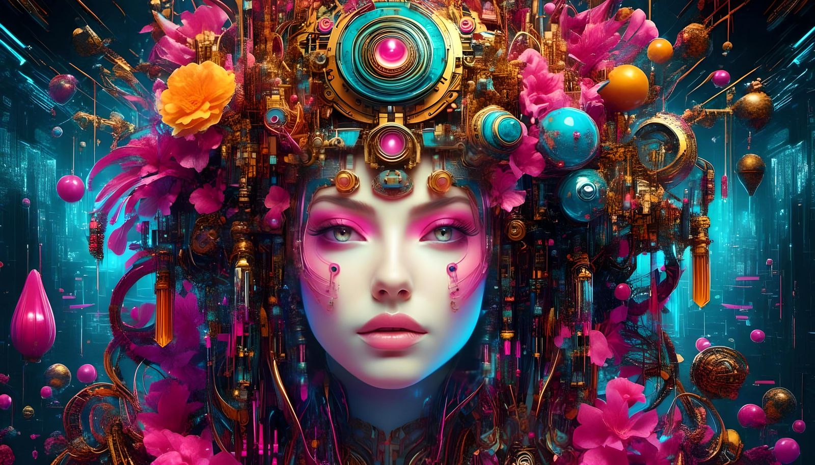 Cyberpink Priestess in Mechanical Machinarium Style