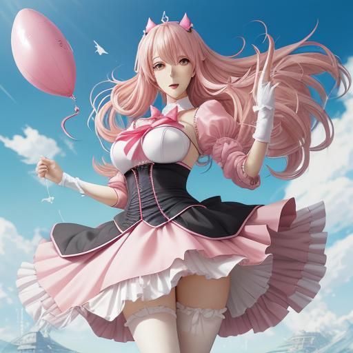 Crossdressing Anime Character with Blown Skirt