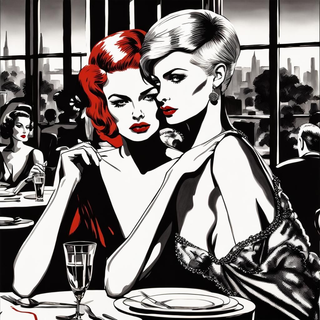 Romantic Valentine's Dinner: Helmut Newton Illustration