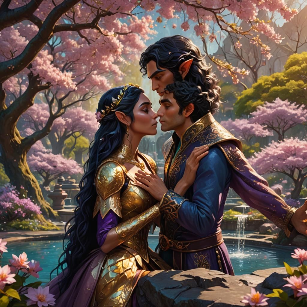Romantic Elves in Blossom, Fantasy Digital Art