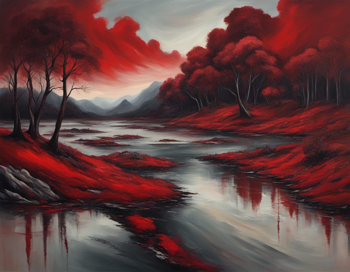 Surreal Velvet Red Abstract Panorama Painting