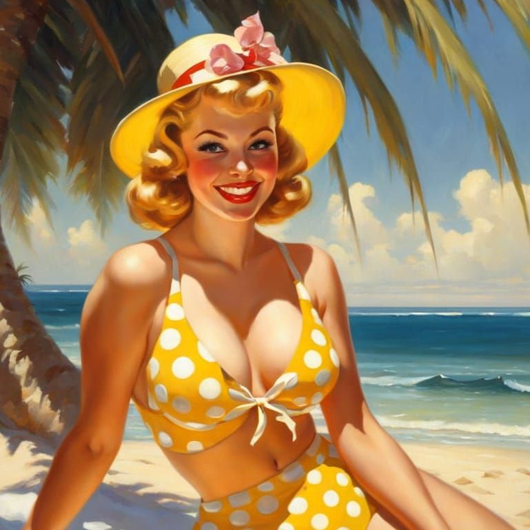 Daphne Blake in Yellow Bikini, Impressionistic Oil Painting