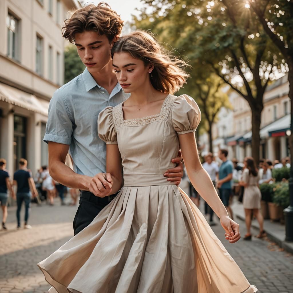 Girl Lifts Skirt of Boy in Dress: Fashion Photo