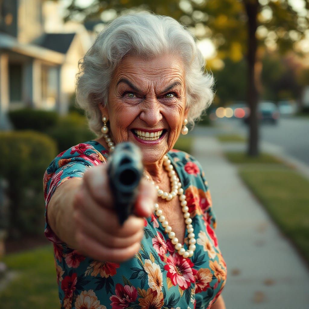 Enraged Granny Portrait in Hyperrealistic Style
