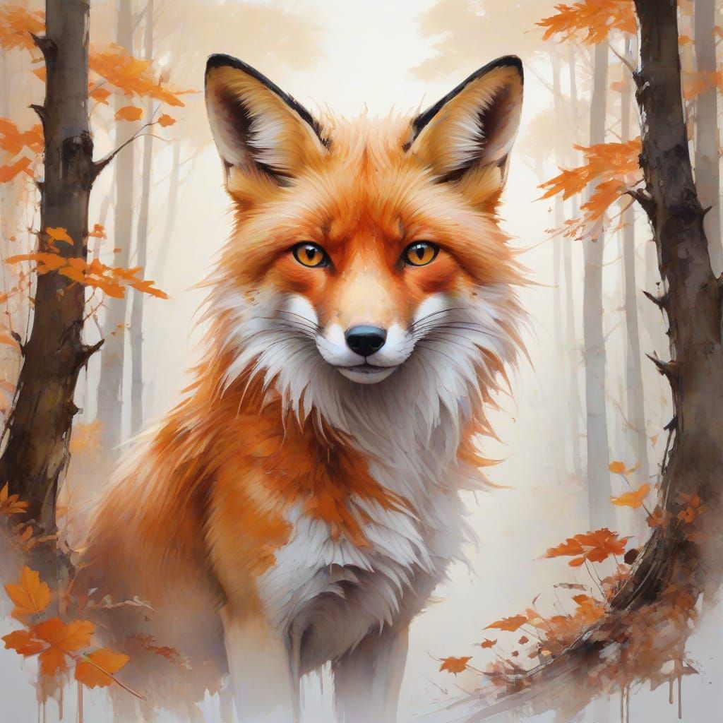 Fantasy Fox in Autumn Forest with Vibrant Pastel Colors