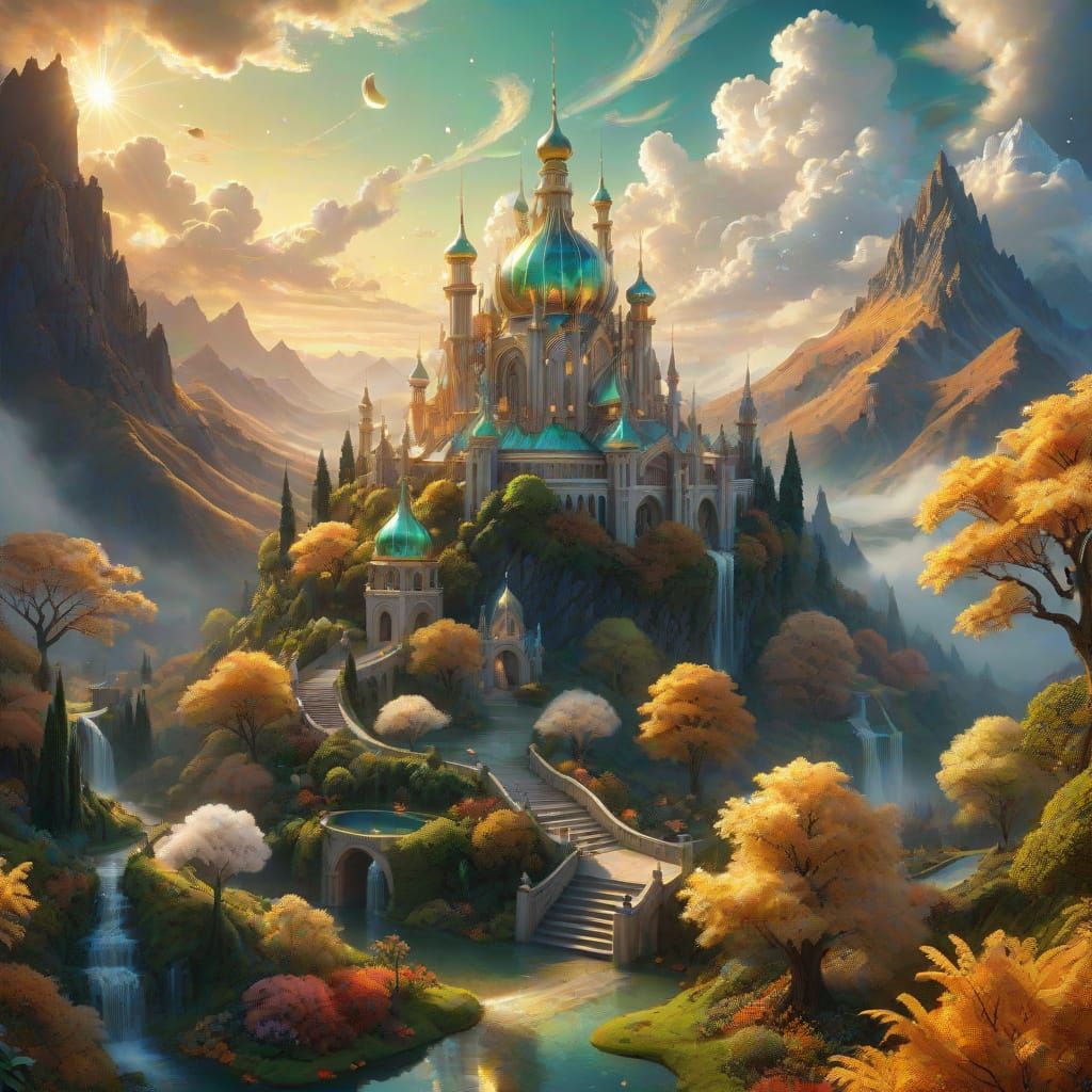 Ethereal Fantasy Realm with Towering Majesty