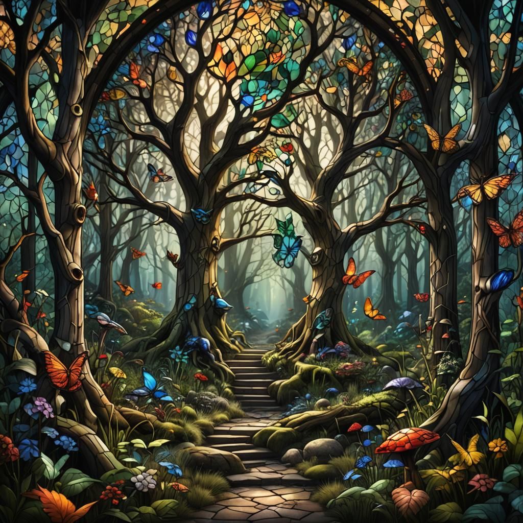 Stained Glass Forest Path
