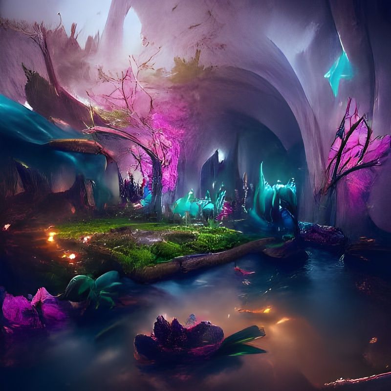 Bioluminescent Cave in Arcane Art Style