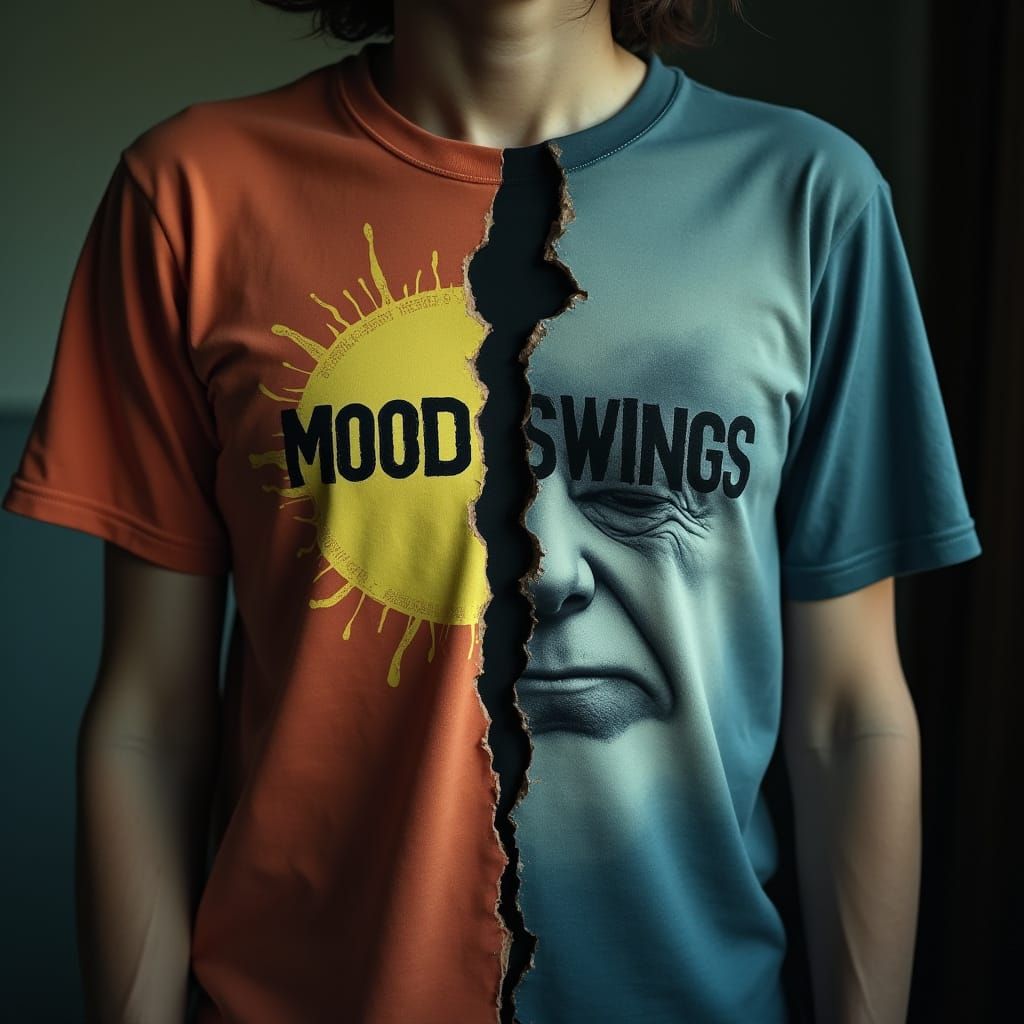 Dramatic Split T-Shirt Showing Contrasting Moods