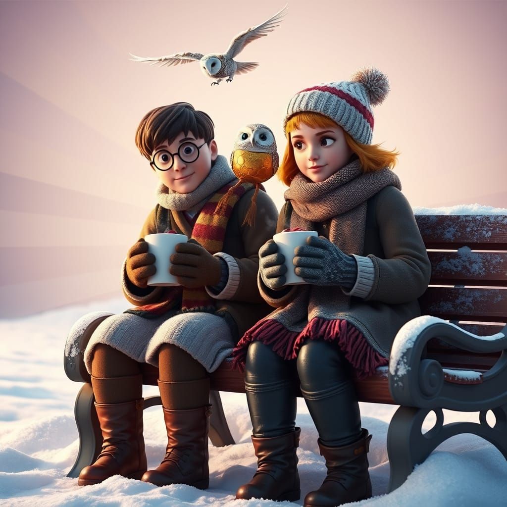 Magical Winter Scene in Pixar-Inspired Digital Art