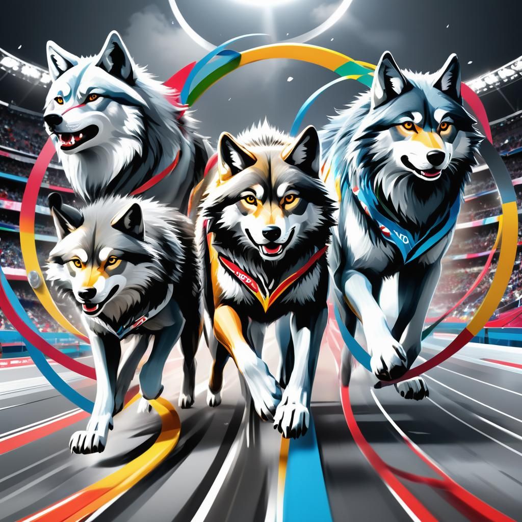 Wolves Compete in Olympics: 3D Anime Pop Art Poster