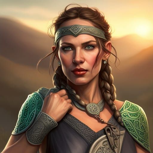 Celtic Warrior Woman Portrait in Hyperdetailed Style