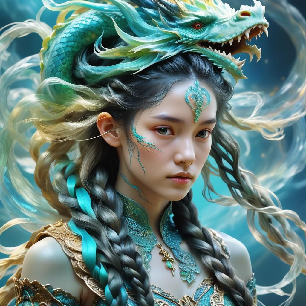 Opalescent Dragon Spirit in Baroque Style