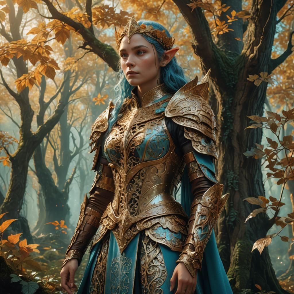 Regal Elf in Mystical Forest Concept Art