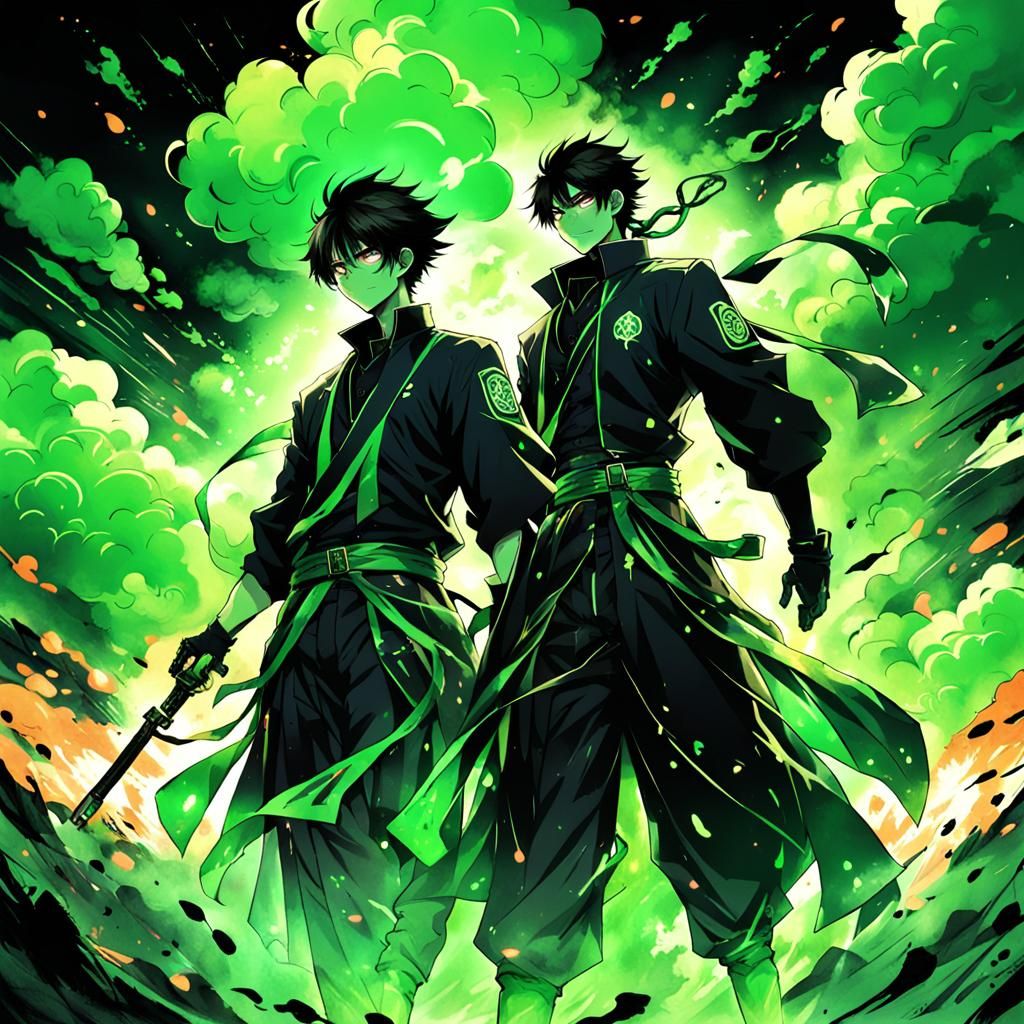 Duolingo Owl with Green Smoke in Anime Style