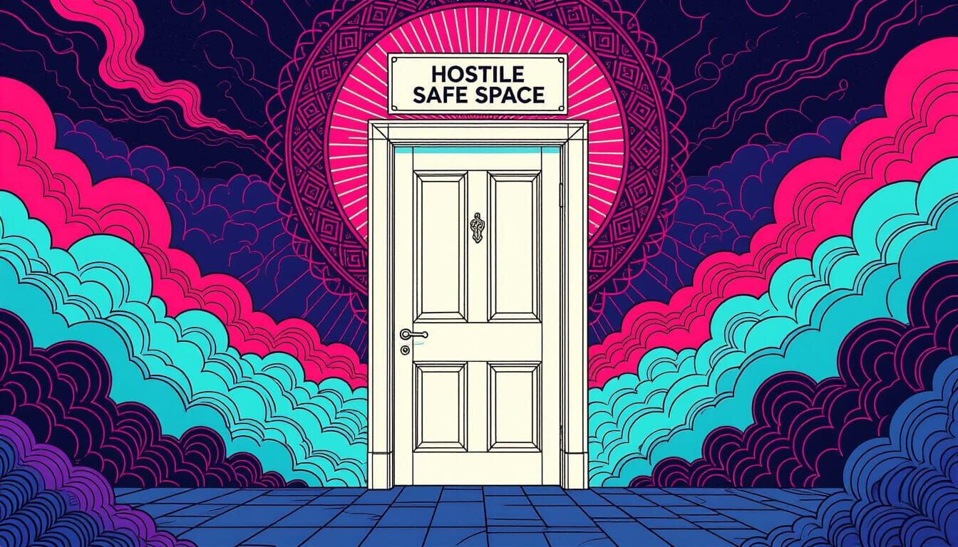 Hostile Safe Space Door in Surreal Dystopian Style