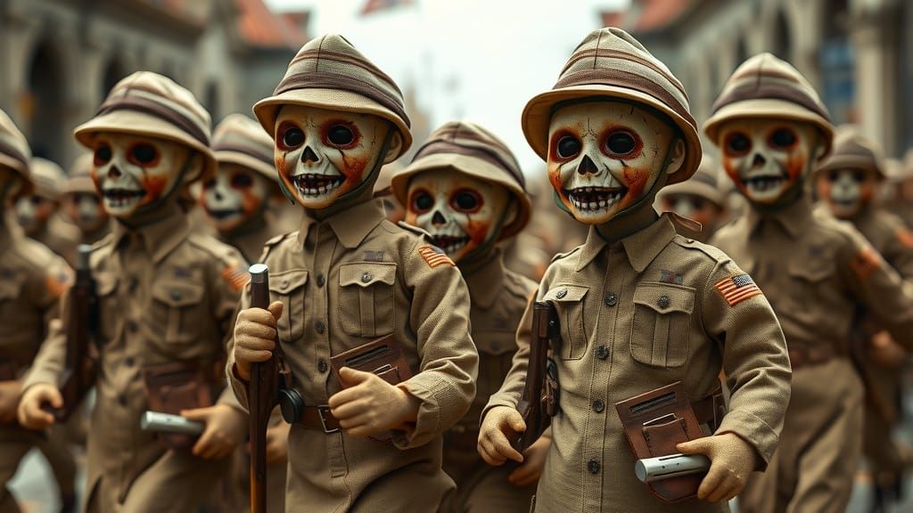Creepy Rag Dolls as Australian Soldiers in Military March