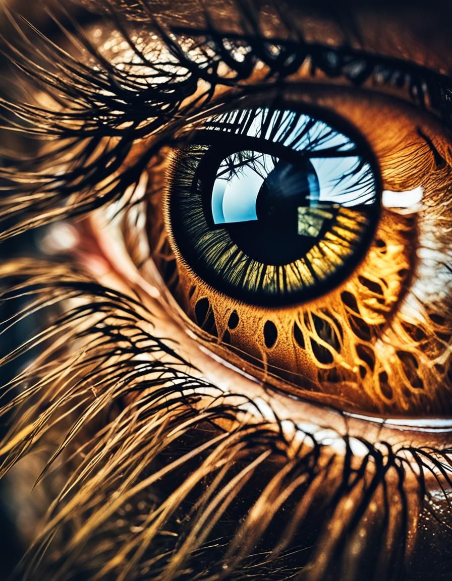 Hyper-Realistic Macro Eye with Golden Lighting