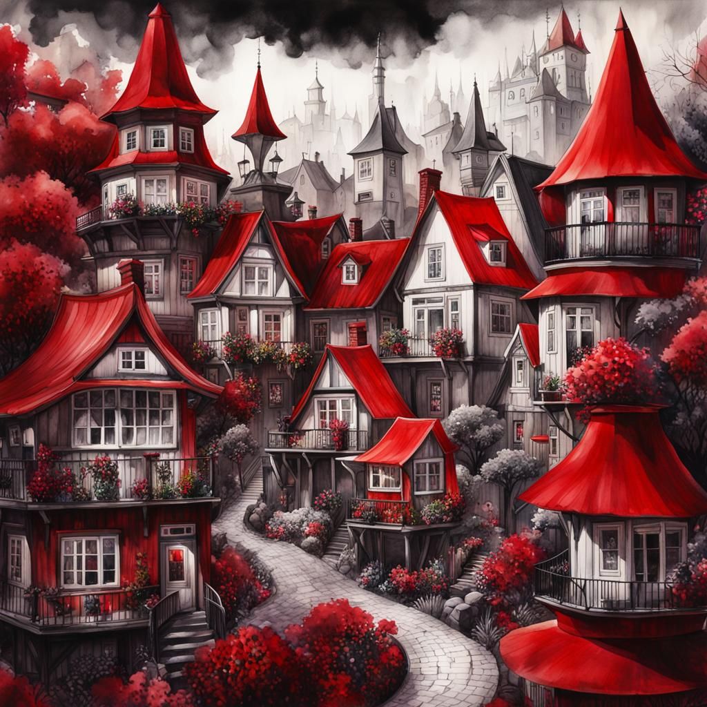 Modern Village in Watercolour Illustration