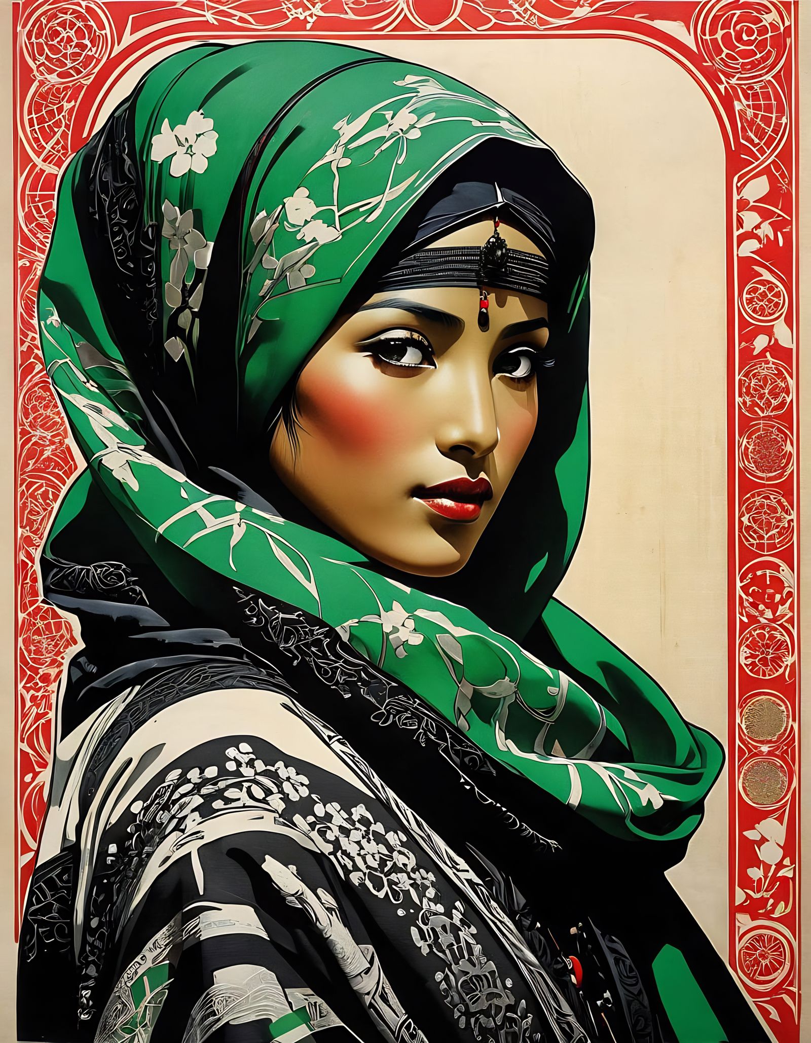 Palestinian Woman in Traditional Attire with Mesmerizing Eye...