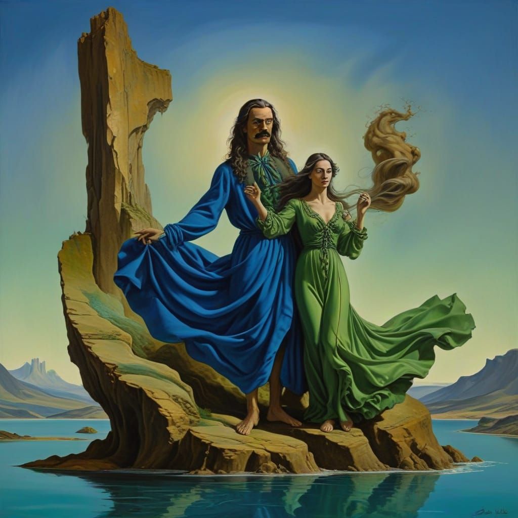 Surrealist Dancers in Dreamlike Landscape