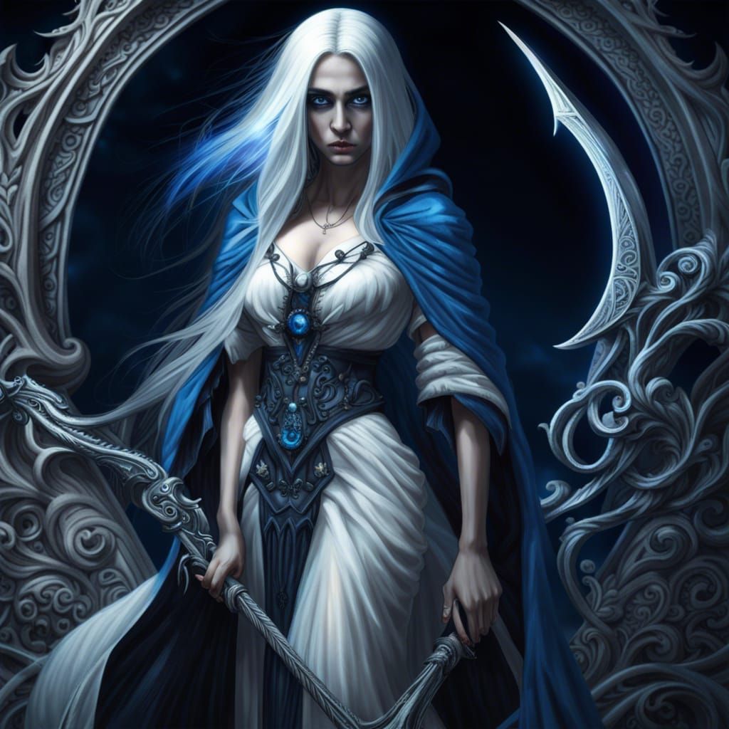 Grim Reaper Woman with Blue Aura