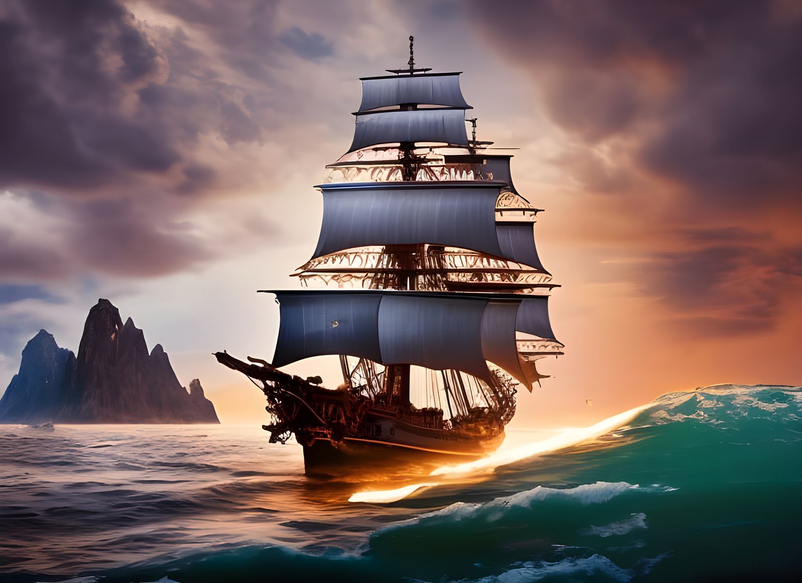 Pirate Ship Sailing Through the Galaxy