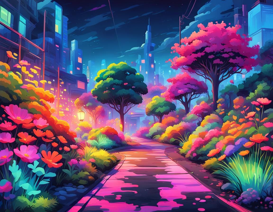 Neon Urban Garden: Street Art Fantasy in Vibrant Colors