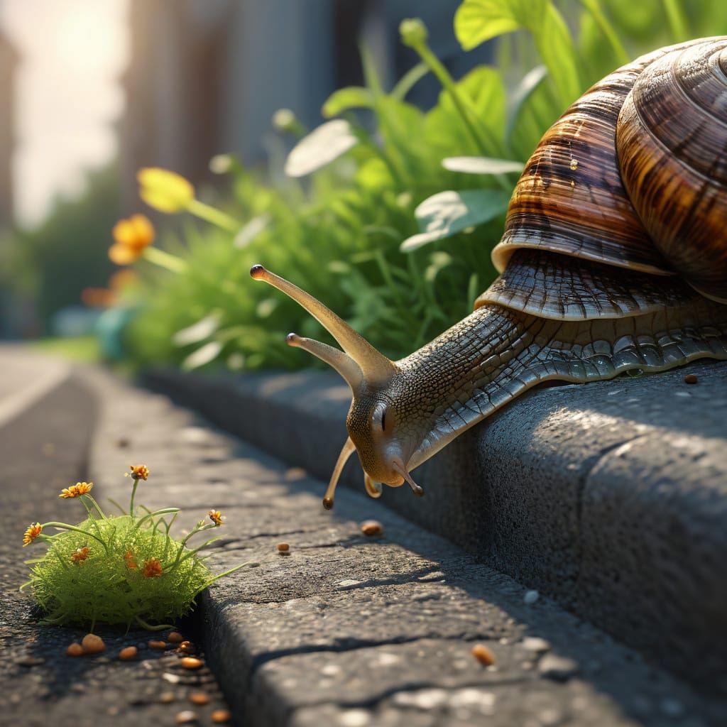 Whimsical Snail and Mouse Encounter Illustration