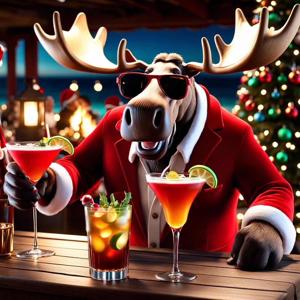 Whimsical 3D Moose Celebrates Christmas on the Beach