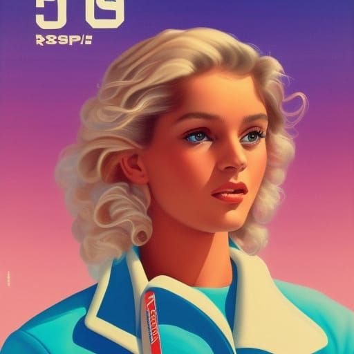 1980s USSR Ski Girls Retro Travel Poster