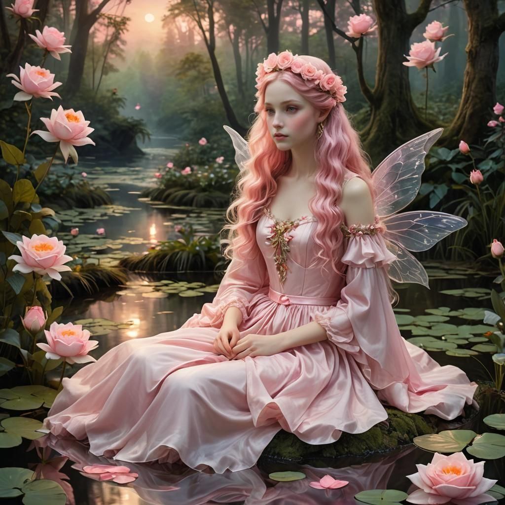 Enchanted Pink Fairy in Twilight Forest