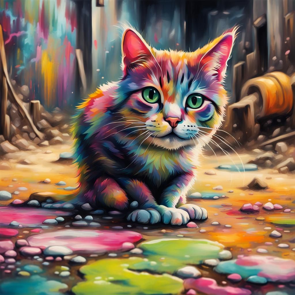 Colorful Graffiti Art of a Cute Cat