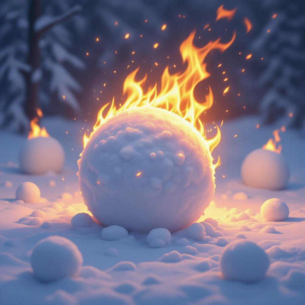 Fiery Snowballs: A Whimsical Figurative Artwork