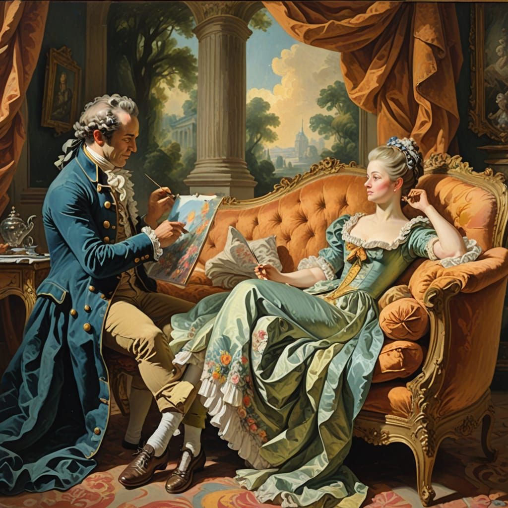 Elegant Gouache Masterpiece in Fragonard Style