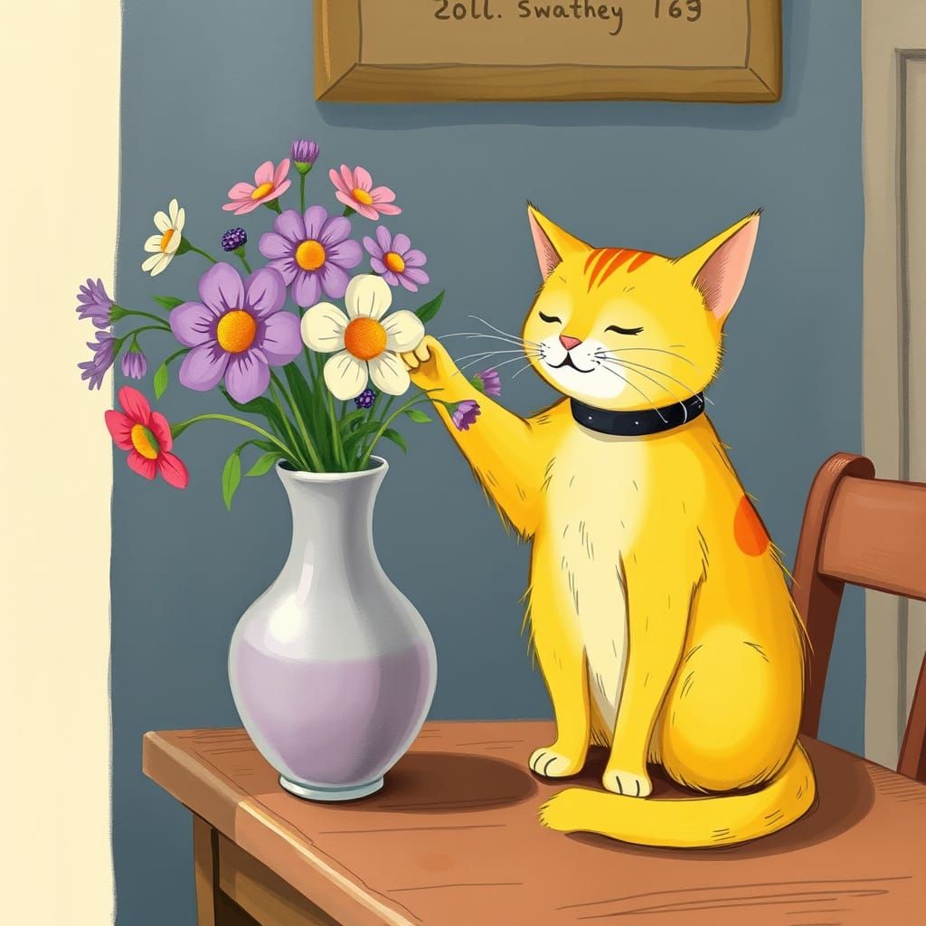 Yellow Cat Mischief Inspired by Beatrix Potter