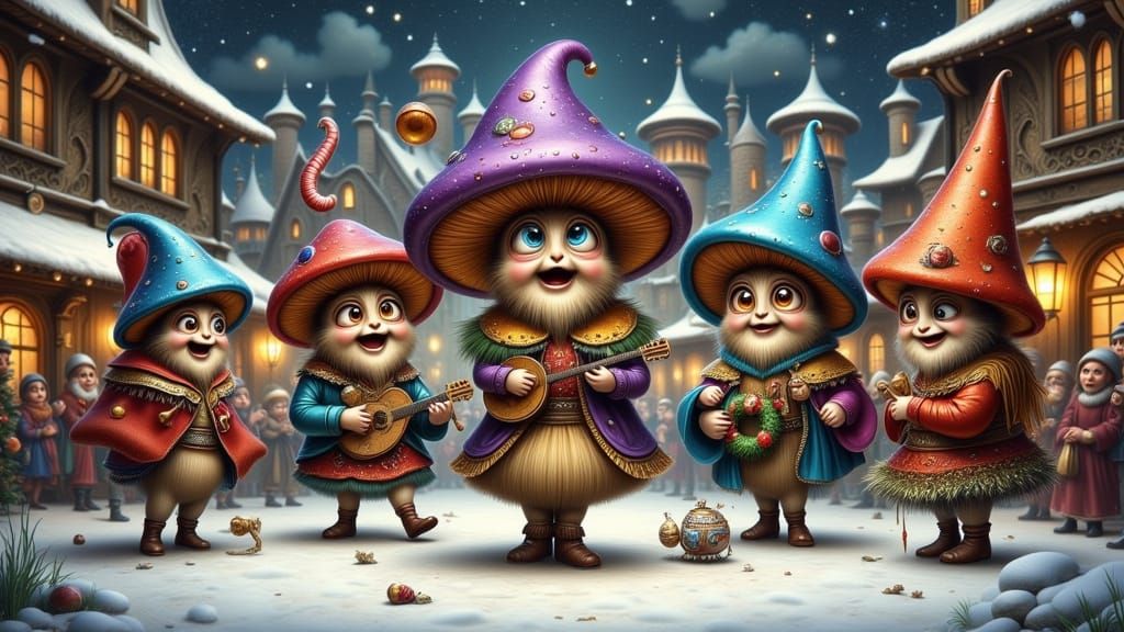 Crazy Mushrooms Carol Singers belting it out in the village square