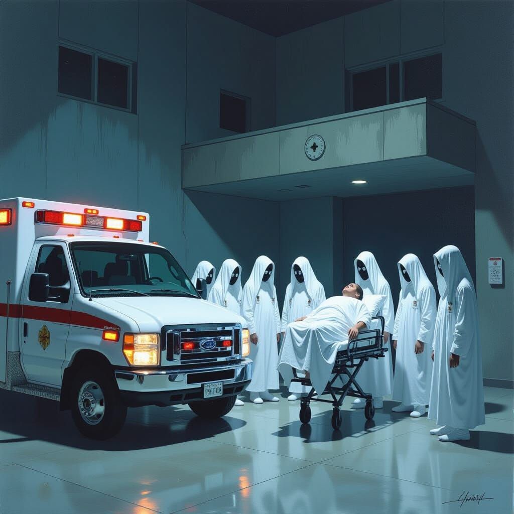 Sinister Hospital Nightmare with Ghostly Figures