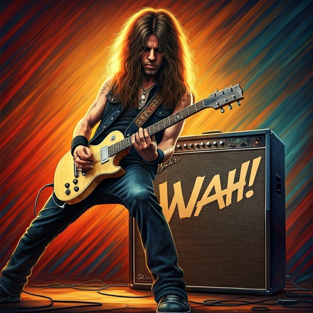 Rocker Guitarist Plays Wah Pedal in Abstract