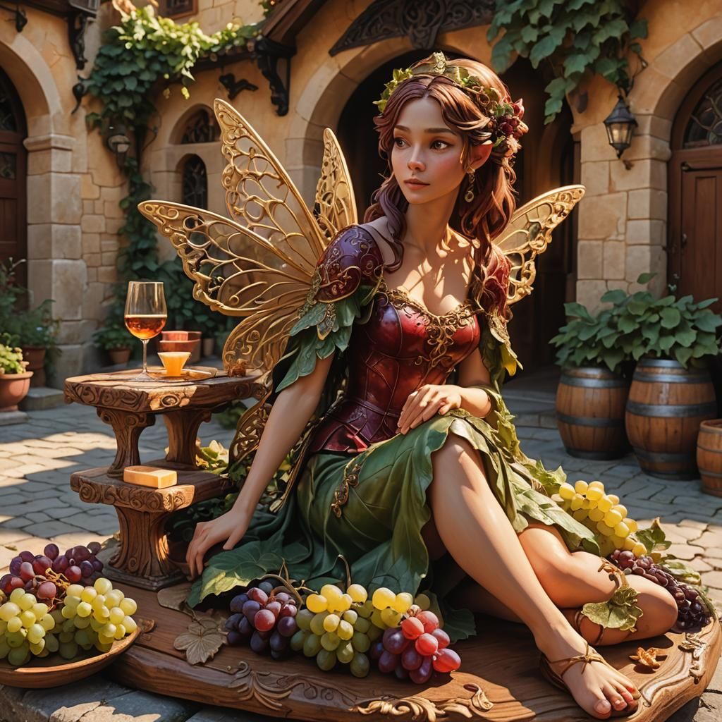 Fairy at Winery Cheese Board in High Fantasy Art