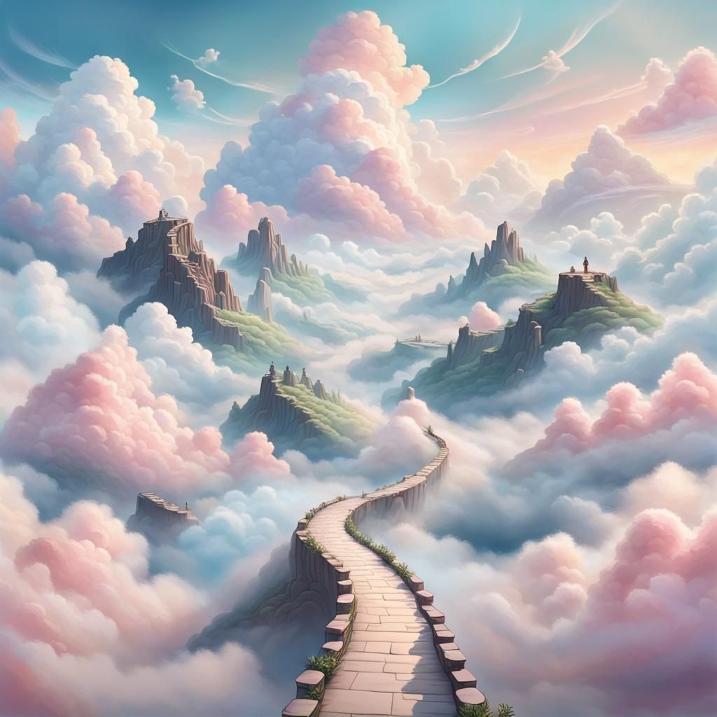 Dreamlike Path Suspended in Pastel Clouds