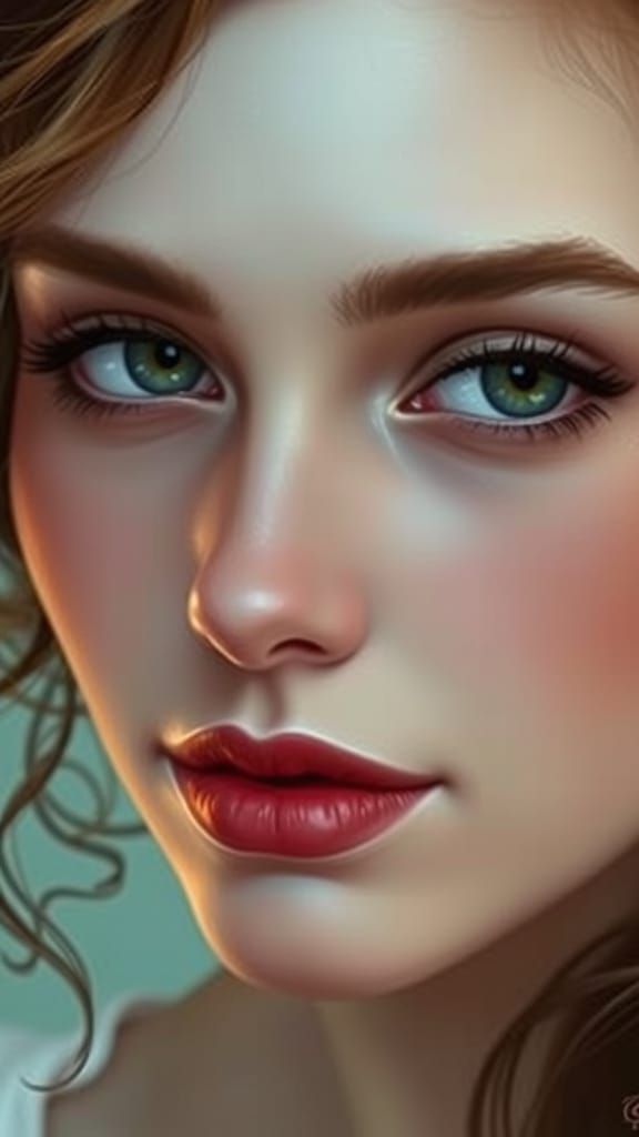 Elegant Woman's Face in Art Nouveau Style