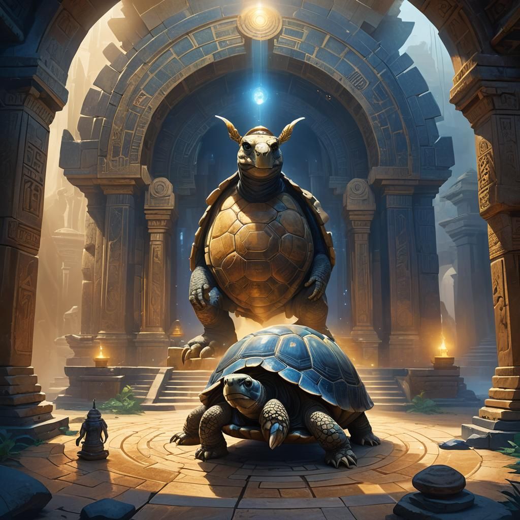 Mythical Tortoise in Ancient Spacial Temple Concept Art