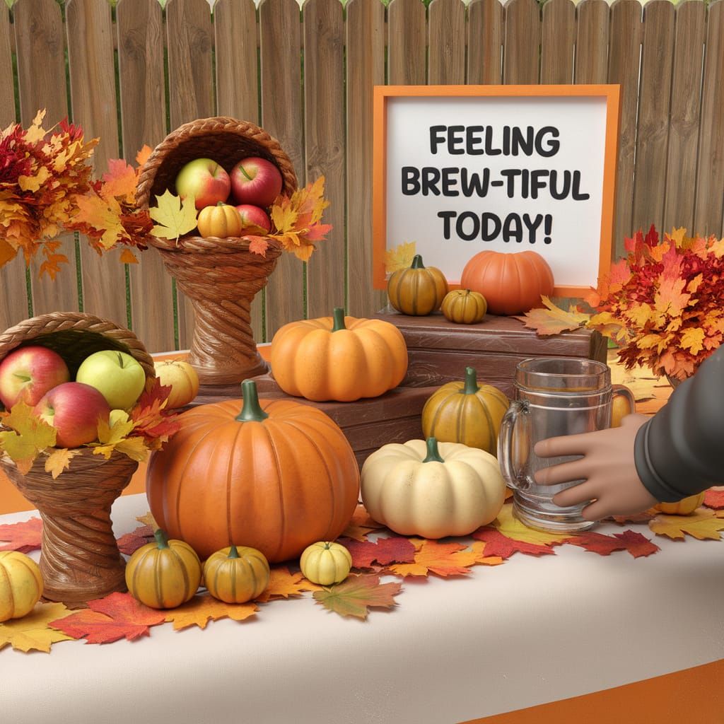 Text saying Feeling Brew-tiful today!
October festival peopl...