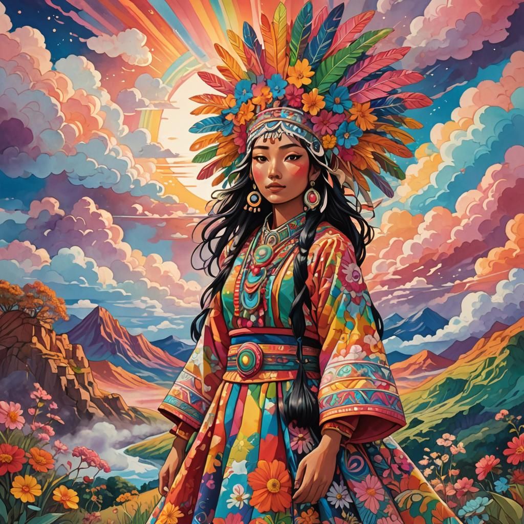 Xochitl in Surreal Landscape, Manga Anime Style